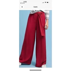 Anthropologie Maeve Wide Leg Flowy Red Pant with Removable Sash Belt